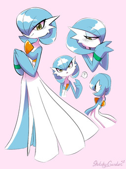 ambiguous_gender blush eyeshadow gesture hand_gesture hands_together looking_at_viewer looking_away makeup multiple_poses pointing pointing_at_self pose question_mark solo wristband sketchygarden nintendo pokemon gardevoir generation_3_pokemon humanoid pokemon_(species) shiny_pokemon hi_res