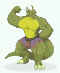 abs anthro biceps big_breasts big_muscles bottomwear breasts clothing crossgender featureless_breasts female fist flexing flexing_bicep green_body green_scales mtf_crossgender multicolored_body multicolored_scales muscular muscular_anthro muscular_arms muscular_female muscular_thighs non-mammal_breasts open_mouth red_eyes scales solo teeth thick_thighs two_tone_body two_tone_scales ventral_scales yellow_body yellow_scales shikizshigls jackie_chan_adventures mythology shendu demon dragon mythological_creature mythological_scalie scalie 2018 digital_media_(artwork) full-length_portrait hi_res portrait story_at_source