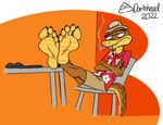 5_toes aloha_shirt anthro anthrofied boonie_hat bottomwear cigarette claws clothing feet feet_up foot_focus humanoid_feet male pattern_clothing pattern_shirt pattern_topwear plantigrade shirt shorts slim smoking smoking_cigarette soles solo toes topwear doritohead dreamworks the_bad_guys mr._snake_(the_bad_guys) reptile scalie snake