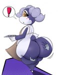 anthro big_butt blush butt butt_grab clothing exclamation_point female hand_on_butt horn huge_butt simple_background solo thick_thighs wide_hipped_female wide_hips finalofdestinations nintendo pokemon generation_8_pokemon indeedee mammal pokemon_(species) digital_media_(artwork) hi_res