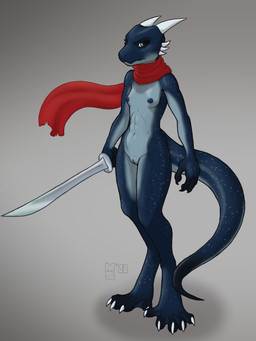 2_horns 4_fingers 5_toes abs anthro areola big_tail biped black_claws blue_areola blue_body blue_eyes blue_nipples blue_scales breasts claws countershade_arms countershade_breasts countershade_face countershade_legs countershade_neck countershade_scales countershade_tail countershade_torso countershading digitigrade eyelashes feet female finger_claws fingers front_view frown genitals grey_background holding_melee_weapon holding_object holding_sword holding_weapon horn light light_body logo long_tail looking_at_viewer melee_weapon membrane_(anatomy) mostly_nude navel nipples non-mammal_breasts non-mammal_navel non-mammal_nipples red_scarf scales scarf scarf_only shadow simple_background small_breasts snout solo standing sword tail thick_tail toe_claws toes vulva weapon webbed_feet white_claws white_horn minnosimmins avidya_(7thumbra) kobold scalie 2022 absurd_res artist_logo dated digital_drawing_(artwork) digital_media_(artwork) hi_res lighting shaded soft_shading