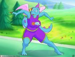 action_pose anthro athletic athletic_female dragon dragon_tales european_mythology female hi_res jersey mooky_(dragon_tales) mythological_creature mythological_scalie mythology outside pbs pose scalie solo sportswear trias western_dragon