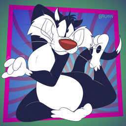 3_toes 4_fingers abstract_background anthro arched_back arched_foot belly bent_legs big_belly big_butt biped black_body black_eyes black_fur black_pawpads butt cheek_tuft chest_tuft clenched_teeth curvy_figure dipstick_tail facial_tuft feet fingers foot_focus fur gesture glance gloves_(marking) grin grinning_at_viewer hand_behind_head happy head_tuft humanoid_feet humanoid_hands humanoid_heel leg_markings lines_drawn looking_at_viewer male markings nude open_mouth open_smile pawpads pecs plantigrade pose raised_calf raised_foot red_nose sitting slightly_chubby slightly_chubby_anthro slightly_chubby_male small_waist smile smiling_at_viewer smirk smirking_at_viewer socks_(marking) soles solo stretching tail tail_markings teeth thick_calves thick_thighs toes toony toothy_grin tuft waving waving_at_viewer waving_hand whisker_spots whiskers white_belly white_body white_feet white_fur white_hands white_sclera white_tail_tip wide_hips gavanzude looney_tunes warner_brothers sylvester_(looney_tunes) domestic_cat felid feline felis mammal tuxedo_cat 1:1 2026 alternate_version_at_paywall colored digital_drawing_(artwork) digital_media_(artwork) flat_colors hi_res pinup signature