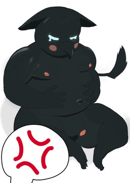 3_toes 4_fingers aged_up anthro balls beak beak_closed belly biped black_balls black_body black_fur black_penis black_tail black_tail_tuft blue_eyes bodily_fluids claws ears_down empty_eyes exhibitionism feet finger_claws fingers fur genitals glans hindpaw humanoid_genitalia humanoid_penis male male_anthro moobs mouth_closed narrowed_eyes navel nipples nude nude_anthro nude_male offscreen_character paws penis pivoted_ears red_glans red_nipples simple_background sitting slightly_chubby slightly_chubby_anthro slightly_chubby_male solo speech_bubble tail tail_tuft tears thick_thighs toe_claws toes tuft white_background boubaniq deadlock_(game) mythology valve rem_(deadlock) animal_humanoid avian avian_humanoid bird chimera gryphon humanoid mythological_avian mythological_creature 2026 hi_res