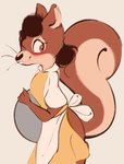 anthro blush brown_body brown_eyes brown_fur brown_hair buckteeth clothed clothing female fully_clothed fur hair holding_object simple_background smile solo teeth whiskers conditional_dnp tohupo surisu_(tohupo) mammal rodent sciurid tree_squirrel 2020 hi_res