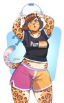 athletic_wear bottomwear clothing dolphin_shorts female gym_bottomwear gym_shorts shorts solo luxar92 nintendo pornhub ring_fit_adventure kitzy_(character) felid jaguar mammal pantherine hi_res