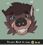 anthro barbell_piercing caption chromawolf circular_barbell_piercing ear_piercing emoji facial_piercing head_tuft heart_symbol hi_res hyena male mammal meme neck_tuft nose_piercing nose_ring piercing please_respond ring_piercing septum_circular_barbell septum_piercing sharp_teeth smile snapchat solo teeth tuft