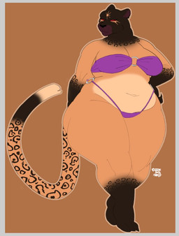 anthro big_breasts big_butt bikini border breasts butt clothed clothed_anthro clothed_female clothing curvy_figure dipstick_tail female female_anthro front_view gloves_(marking) grey_border hand_on_hip huge_thighs leg_markings markings mature_anthro mature_female mouth_closed navel o-ring o-ring_bikini overweight overweight_anthro overweight_female pose purple_bikini purple_clothing purple_swimwear socks_(marking) solo spots spotted_markings spotted_tail swimwear tail tail_markings thick_thighs two-piece_swimsuit wide_hips dogeink chi'lei_(eclipsesanctuary) felid mammal pantherine 2025 digital_drawing_(artwork) digital_media_(artwork) full-length_portrait pinup portrait