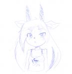 antelope anthro bichosan blue_and_white blush bovid clothed clothing female fully_clothed grazing_antelope hair half-length_portrait horn libbie long_hair mammal monochrome open_mouth oryx portrait shirt simple_background sketch solo standing tank_top topwear white_background