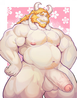 5_fingers anthro balls barazoku beard biceps blonde_facial_hair blonde_hair facial_hair fingers fur genitals hair horn humanoid_genitalia humanoid_penis long_ears looking_at_viewer male mature_male musclegut muscular muscular_anthro muscular_male navel nipples nude nude_anthro nude_male pecs penis simple_background solo vein white_body white_fur fujsan13 undertale undertale_(series) asgore_dreemurr boss_monster_(undertale) bovid caprine goat mammal digital_media_(artwork) hi_res portrait three-quarter_portrait