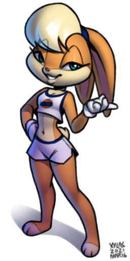 anthro bottomwear breasts buckteeth clothed clothing female looking_at_viewer shirt shorts smile sportswear tail teeth topwear xylas looney_tunes warner_brothers lola_bunny lagomorph leporid mammal rabbit 1:2 2021