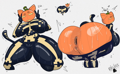 anthro anus bent_over big_breasts big_butt bodily_fluids bodysuit breasts butt clothing female food for_a_head fruit genitals huge_breasts huge_butt huge_thighs orange_body plant pumpkin skeleton_costume skinsuit solo sweat sweaty_butt thick_thighs tight_clothing vulva kenxwhack epic_games fortnite fortnite:_battle_royale spice_(fortnite) domestic_cat elemental_creature felid feline felis flora_fauna food_creature living_fruit mammal object_head hi_res