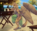 anthro bag bartender beach beverage bikini clothed clothing digitigrade dress duo feathered_wings feathers female furniture lemonade looking_at_viewer male off_shoulder palm_tree partially_clothed plant side_eye sitting solo_focus stool sundress swimwear tree two-piece_swimsuit wings cielofork mythology background_character sona_(noxiis) avian bird canid canine eastern_screech_owl felid feline gryphon mammal mythological_avian mythological_creature owl screech_owl true_owl hi_res