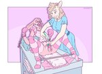 ageplay anthro bad_end balls bdsm blue_clothing bondage bound chain chained chastity_cage chastity_device clean_diaper clothing diaper diaper_change duo female femboy gag genitals glue half_naked handwear helpless infantilism legwear male male/female mittens nightgown open_diaper pattern_clothing permanent_chastity_device pillow pink_body pink_chastity_cage roleplay sad smile stockings striped_clothing stripes white_body jerrert bovid caprine lagomorph leporid mammal rabbit sheep