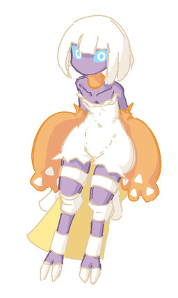 anthro blue_pupils blue_sclera bottom_heavy claws clothing female flat_chested form_fitting hair looking_at_viewer mouthless multicolored_body pupils purple_body purple_skin romper_suit simple_background slim small_waist solo strapless_clothing toe_claws white_background white_hair liveactors nintendo pokemon espathra generation_9_pokemon pokemon_(species)