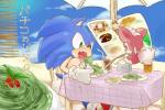 anthro beverage blue_body blue_fur chair clothing cloud cutlery duo eating flying food footwear fork fur furniture gloves green_eyes handwear kitchen_utensils male menu outside pasta red_body red_fur shoes sitting sky spaghetti table text tools white_body white_fur wings nashi_(intothe_bluesky) sega sonic_the_hedgehog_(series) sonic_unleashed chip_(sonic) sonic_the_hedgehog eulipotyphlan hedgehog mammal 3:2 japanese_text