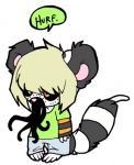 alternative_fashion anthro biped chibi clothing cosmic_horror dialogue female glamfur goth hair heterochromia shirt short_hair solo standing tail tentacles text topwear white_hair zeriara creepypasta lovecraftian_(genre) zalgo_(creepypasta) zeriara_(character) lemur mammal primate ring-tailed_lemur strepsirrhine english_text low_res