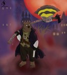 anthro brown_body brown_fur clothed clothing fur holding_object holding_weapon male moon overweight overweight_anthro overweight_male red_moon solo weapon weapon_on_shoulder notamo bloodborne fromsoftware mihoyo sony_corporation sony_interactive_entertainment zenless_zone_zero ben_bigger bear mammal hi_res