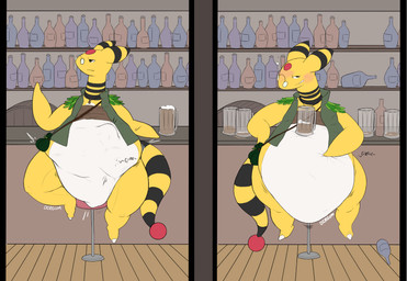 alcohol ambiguous_gender beer belly beverage big_belly blush bodily_noises clothing digestion drunk male onomatopoeia oral_vore overweight overweight_male rumbling_stomach simple_background sitting smile smirk solo sound_effects substance_intoxication text vore dergum nintendo pokemon ampharos bovid caprine generation_2_pokemon mammal pokemon_(species) sheep absurd_res digital_media_(artwork) hi_res