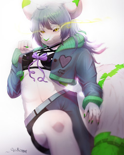 belly bra breasts clothing female glowing glowing_eyes latex machine midriff ozox1 underwear vreygal android domestic_cat felid feline felis mammal robot 4:5 absurd_res hi_res
