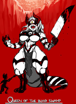 1_eye 2_toes 5_fingers abs amber_eyes big_breasts blood bodily_fluids bone bottomwear breasts clothed clothing duo eyelashes feet female fingers hair holding_object loincloth long_hair macro melee_weapon midriff muscular muscular_female navel not_furry open_mouth partially_clothed polearm sharp_teeth size_difference skull spear teeth toes tongue under_boob weapon modeseven cyclops demon 2017 digital_media_(artwork) hi_res