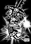 bone broken_bone duo female humor male skeleton text toony galactabee larry_(galactabee) nikki_(galactabee) american_opossum canid canine canis domestic_dog mammal marsupial absurd_res black_and_white comic english_text hi_res monochrome