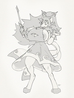 aureola big_breasts breast_expansion breasts clothing digitigrade dress expansion female hair huge_breasts long_hair melee_weapon open_mouth solo standing surprised sword weapon diagamon nintendo pokemon generation_5_pokemon pokemon_(species) zoroark sequence sketch