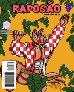 abs anthro barcode bow_tie brown_body brown_fur checkered checkered_clothing checkered_shirt checkered_topwear climbing_tree clothed clothing convenient_censorship countershading food fruit fruit_tree fur grape holding_branch leaf leaf_censor licking licking_lips licking_own_lips logo male muscular muscular_anthro muscular_male open_clothing open_shirt open_topwear orange_background pattern_clothing pattern_shirt pattern_topwear plant polka_dot_bow_tie reaching_for_object reflection_in_eyes shirt simple_background solo tail tail_motion tailwag text tongue tongue_out topwear tree tremble_lines white_body white_countershading yellow_bow_tie vektorthedrakat(artist) aesop's_fables monica's_gang the_fox_and_the_grapes mcfox_(monica's_gang) canid canine fox mammal 2021 artist_logo character_name cover cover_art cover_page digital_drawing_(artwork) digital_media_(artwork) hi_res portuguese_description portuguese_text
