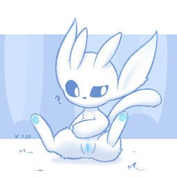 blue_pawpads blue_vulva confusion female feral genitals half-closed_eyes narrowed_eyes pawpads paws simple_background solo tail vulva white_body xiaoyee_moon microsoft ori_(series) xbox_game_studios ori_(ori) guardian_spirit 1:1 blue_and_white hi_res monochrome