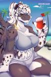 anthro beach beverage big_breasts breasts clothing cutout female one-piece_swimsuit seaside sharkini solo swimwear dovecake vivian_(dovecake) cetacean dolphin fish mammal marine oceanic_dolphin orca shark toothed_whale absurd_res hi_res