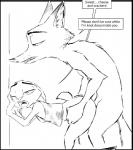 2017 against_surface against_wall anthro bent_over black_and_white bottomless canid canine clothed clothing comic dialogue digital_drawing_(artwork) digital_media_(artwork) disney duo english_text female female_penetrated fox from_behind_position hi_res hip_grab interspecies judy_hopps lagomorph leporid male male/female male_penetrating male_penetrating_female mammal monochrome nick_wilde nude penetration penile penile_penetration penis_in_pussy rabbit red_fox sex speech_bubble text thewyvernsweaver true_fox vaginal vaginal_penetration zootopia