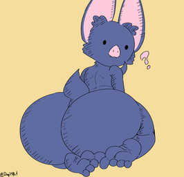 anthro big_butt big_ears butt butt_focus feet looking_back male nude question_mark simple_background simple_face sitting solo tail day74art natural_habitat_shorts batrick_(natural_habitok) bat mammal hi_res