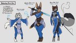 aqanin_magic armor blue_eyes brown_body brown_fur brown_hair female fur green_eyes grey_body grey_fur grey_hair group hair melee_weapon missing_arm missing_limb purple_eyes purple_hair rapier sword text weapon white_body white_fur feretta alanne_mon_siviel galetria_joice olivia_scarrvender canid canine domestic_cat felid feline felis fox lagomorph leporid mammal rabbit digital_media_(artwork) english_text hi_res model_sheet