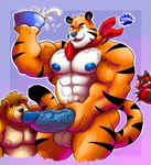 anthro anthro_on_anthro balls beard big_balls big_muscles big_penis blue_nipples blue_nose blue_penis countershading detailed_genitals detailed_penis duo erection facial_hair genitals huge_muscles huge_penis kerchief lion_bear male male/male mascot muscular muscular_anthro muscular_male neckerchief neckwear nipples oral orange_body pecs penis pubes red_kerchief red_neckerchief vein veiny_muscles veiny_penis yasser frosted_flakes kellogg's nintendo pokemon tony_the_tiger felid generation_7_pokemon incineroar mammal pantherine pokemon_(species) tiger absurd_res hi_res