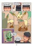 absurd_res ambiguous_gender brown_hair clothed clothing comic dialogue eeveelution ekayas female female_(lore) feral furniture generation_3_pokemon generation_4_pokemon grovyle hair hi_res human inside leafeon male mammal nintendo pokemon pokemon_(species) team_rocket