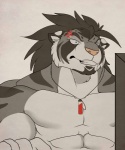 angry anthro black_hair blue_eyes clothed clothing hair jewelry male muscular muscular_anthro muscular_male necklace pink_nose solo stripes topless dazen_cobalt dazen_(character) felid mammal pantherine tiger 2013 5:6 half-length_portrait portrait