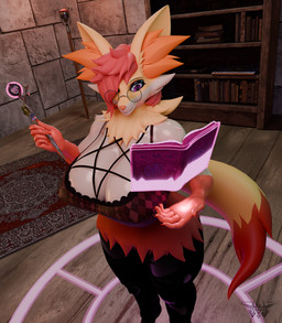 anthro big_breasts book bottomwear breasts cleavage clothed clothing denim denim_bottomwear denim_clothing eyeliner eyewear female female_anthro floating_object fur fur_tuft glasses hair huge_breasts jeans magic makeup mature_anthro mature_female occult_symbol pants pentagram purple_eyes red_body red_fur red_hair solo spellbook standing summoning_circle symbol tan_body tan_fur telekinesis topwear torn_bottomwear torn_clothing torn_jeans torn_pants tuft wand phrostbite nintendo pokemon zaraya delphox generation_6_pokemon pokemon_(species) 3d_(artwork) absurd_res digital_media_(artwork) hi_res