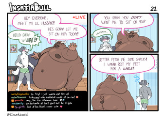 anthro belly belly_overhang big_belly big_butt blush brown_body brown_fur butt chat_box double_chin duo fat_arms fur greeting grey_body grey_fur huge_belly livestream male male/male married_couple moobs morbidly_obese morbidly_obese_male multicolored_body multicolored_fur navel nude_male obese obese_male overweight overweight_male ring_(jewelry) size_difference tail text weight_difference white_body white_fur chunkazoid bovid bovine canid canine canis cattle domestic_dog mammal 4:3 comic english_text hi_res
