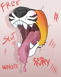 anthro bodily_fluids dripping fangs glory_hole male open_mouth saliva saliva_drip solo teeth tongue uvula runicvixen felid feline mammal absurd_res hi_res