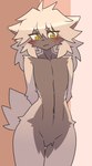 anthro bodily_fluids embarrassed featureless_chest featureless_crotch female flat_chested fur nude solo standing sweat sweatdrop tan_body tan_fur yellow_eyes kiukiu listening_beast(kiukiu) felid mammal hi_res