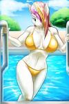 anthro big_breasts bikini breasts cleavage clothed clothing female horn navel smile solo swimming_pool swimwear two-piece_swimsuit water wet d-lowell hasbro my_little_pony mythology fan_character equid equine mammal mythological_creature mythological_equine unicorn lilly_(disambiguation) 2017 2:3 hi_res