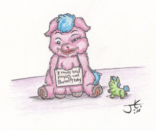 abuse abused ambiguous_feral ambiguous_gender blood bloodshot_eyes blue_hair blue_tail bodily_fluids bruised bruised_eye chest_tuft duo featureless_crotch feral fur green_body green_fur grey_hooves hair hooves looking_down makeup monotone_body monotone_fur monotone_hair monotone_tail neonate nosebleed pink_body pink_fur quadruped simple_background sitting smile standing tail text tuft wounded young young_ambiguous young_feral wetfluff fluffy_pony fluffy_pony_(species) mammal colored_pencil_(artwork) english_description english_text hi_res signature traditional_media_(artwork)
