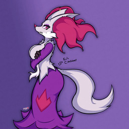anthro big_breasts biped breasts butt crossed_arms ear_piercing eyeshadow fangs female fur inner_ear_fluff looking_at_viewer makeup markings mole_(marking) piercing side_view solo standing tail teeth tuft mahoxy evil_container nintendo pokemon dahlia_(mahoxy) delphox generation_6_pokemon pokemon_(species) shiny_pokemon hi_res meme