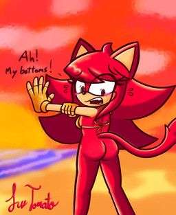 anthro beach bikini bikini_top blush bodily_fluids bottomless breasts butt clothed clothing dialogue eyelashes fangs female fingerless_gloves gloves hair handwear long_hair open_mouth outside rear_view sand solo sweat swimwear tail teeth tongue two-piece_swimsuit water y_shaped_butt_crack sussytomato golden_week sega sonic_the_hedgehog_(series) lindsey_(sussytomato) domestic_cat felid feline felis mammal hi_res