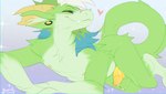 anthro black_sclera blue_hair bodily_fluids countershading fangs fur genital_fluids genitals green_body green_ears green_fur green_hair green_inner_ear_fluff green_tail hair heart_symbol horn inner_ear_fluff knot male male_anthro multicolored_hair nipples nude_anthro nude_male penis pose precum purple_background simple_background smile solo sparkles tail teeth tuft white_hair yellow_eyes yellow_horn yellow_inner_ear yellow_nipples yellow_penis famir mythology famir_(character) bovid caprine dragon furred_dragon furred_scalie goat hybrid mammal mythological_creature mythological_scalie scalie 2025 digital_drawing_(artwork) digital_media_(artwork) hi_res