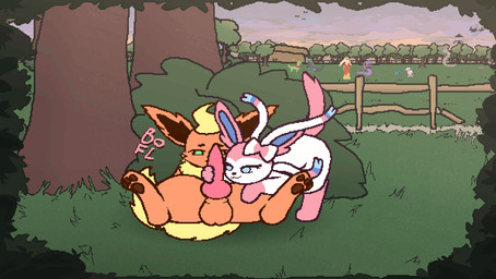 3_toes all_fours ambiguous_gender animal_genitalia animal_penis balls blue_eyes bodily_fluids bow_ribbon butt canine_genitalia canine_penis cum cum_in_mouth cum_inside cum_on_face cumshot deep_throat drinking drinking_cum duo_focus ejaculation expressions feet fellatio feral feral_on_feral fluffy fluffy_tail fur genital_fluids genitals green_eyes group handjob head_tuft hindpaw kissing knot licking looking_pleasured lying male male/ambiguous nature on_back oral oral_penetration orange_body orange_fur orgasm outside pawpads paws penetration penile penis penis_kissing penis_lick pink_body pink_fur retracted_balls ribbons sex shaking_butt tail tail_motion tailwag throbbing throbbing_balls toes tongue tuft white_body white_fur boochaflare nintendo pokemon arbok beldum blaziken dugtrio eeveelution flaaffy flareon generation_1_pokemon generation_2_pokemon generation_3_pokemon generation_4_pokemon generation_5_pokemon generation_6_pokemon gliscor lampent meganium onix pokemon_(species) sylveon 2d_animation animated hi_res long_playtime