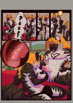 anthro armpit_tuft ball_fondling ball_tugging balls bed black_lips blonde_hair blue_eyes bodily_fluids brown_body bulge chest_tuft claws clone clothing comic_panel duo facial_scar fellatio fondling furniture genitals gesture glans hair hand_gesture hand_on_head holding_head humanoid_genitalia humanoid_penis humor hybrid_genitalia hybrid_penis internal knot knotted_humanoid_penis knotted_penis light_bulb lips looking_at_another looking_at_genitalia looking_at_partner looking_at_viewer male male/male muscular muscular_anthro muscular_male nipples nude one_eye_closed oral penile penis plant plant_pot pointing pointing_at_another pointing_at_penis potted_plant saggy_balls saliva scar selfcest sex square_crossover stretched_clothing striped_body stripes surprised tail tongue tuft underwear uvula window artcondedaniel hyena mammal striped_hyena absurd_res comic hi_res
