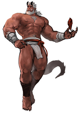2_horns abs balls beard body_hair bulge chest_hair detailed_bulge facial_hair fangs genital_outline genitals hair horn humanoid_pointy_ears male muscular muscular_humanoid muscular_male nipples pecs penis_outline pointy_ears red_body red_skin solo tail teeth white_hair dopq demon humanoid hybrid orc absurd_res hi_res