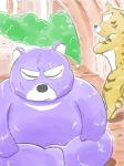 anthro duo eyes_closed fur purple_body purple_fur scar sitting dain_4201 bono_bono higuma_no_taishou sunadorineko bear felid feline fishing_cat mammal prionailurus 2019 3:4 hi_res