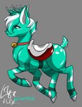 cloven_hooves female feral holidays hooves saddle solo lofinebulae christmas friendship_is_magic hasbro my_little_pony ponytown fan_character wintermint_(lofinebulae) deer mammal new_world_deer reindeer hi_res